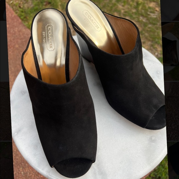 COACH Suede Leather Size 9B 4.5 inch Wedged Peep Toe Heels! Excellent Vintage! - Picture 4 of 6